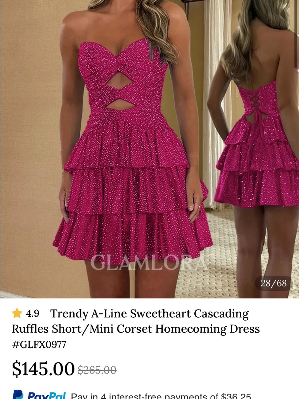 Women’s Fuchsia Sparkle Tiered Ruffle Dress